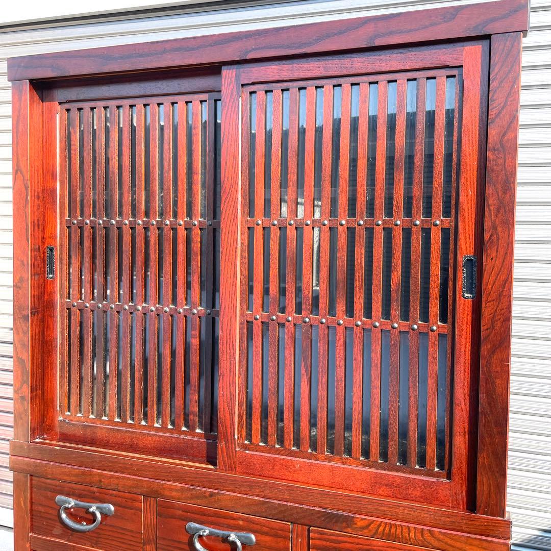 国産品 欅無垢材食器棚 水屋箪笥 ダイニングボード キッチンボード 茶棚 茶箪笥