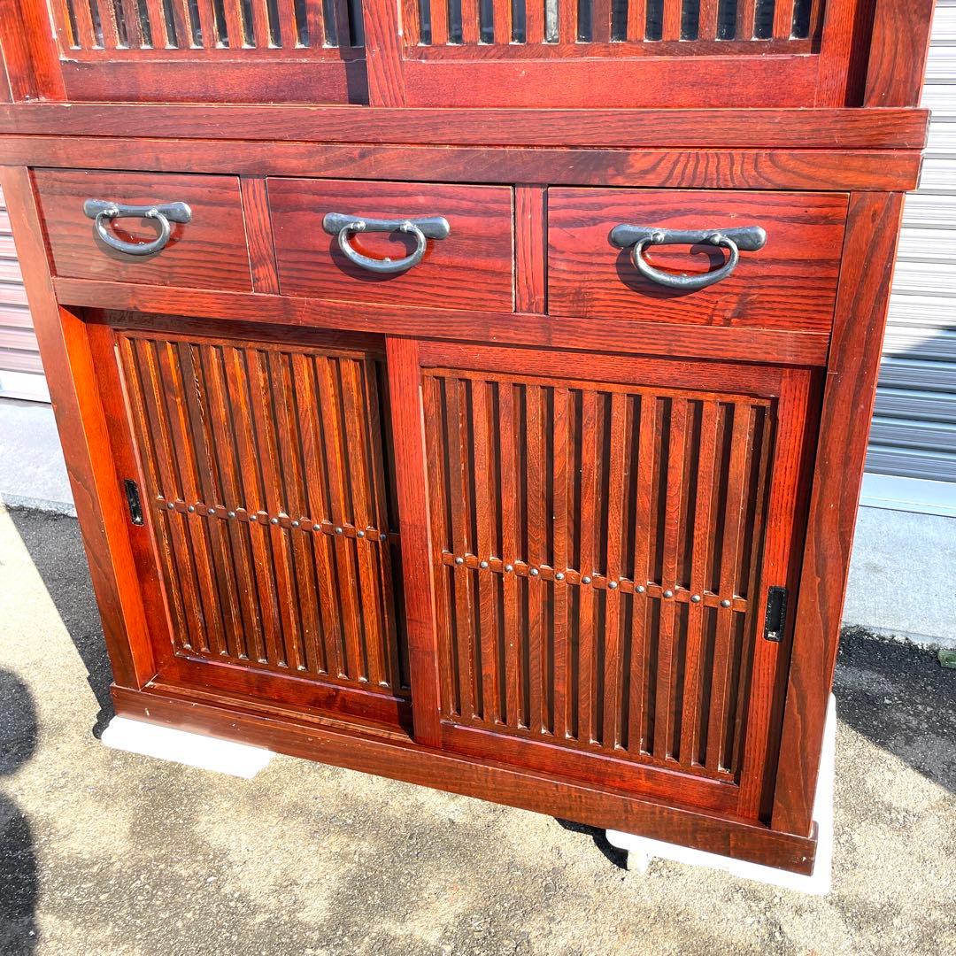 国産品 欅無垢材食器棚 水屋箪笥 ダイニングボード キッチンボード 茶棚 茶箪笥