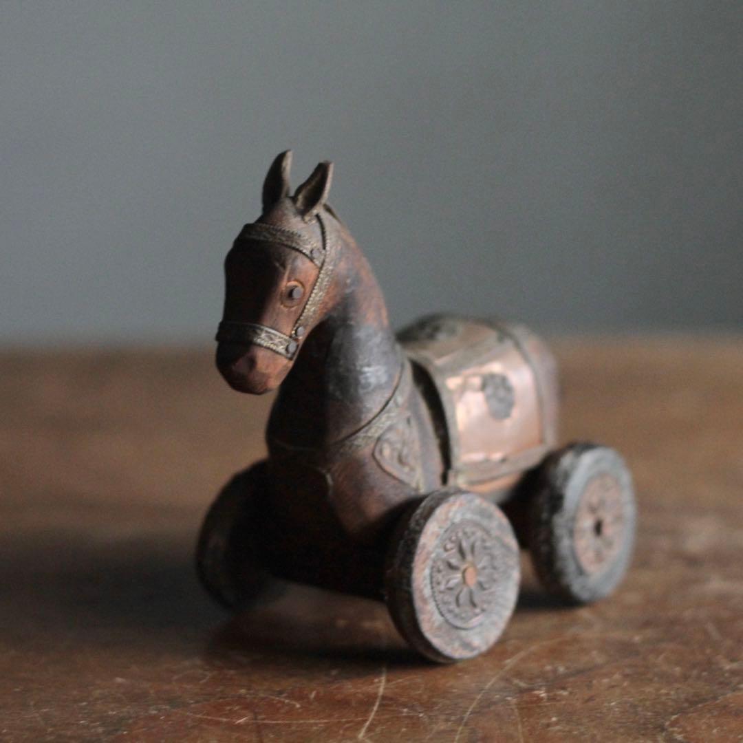 古い 馬車（うまぐるま） 木彫 オブジェ 古道具 アンティーク No.2