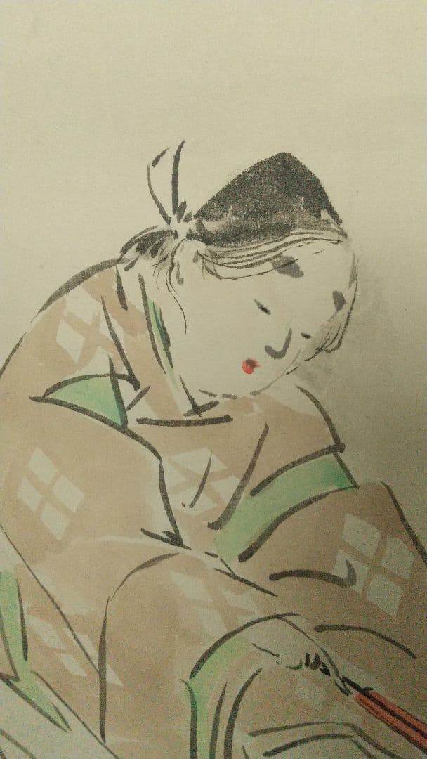 小堀鞆音   やまと絵 紙本肉筆掛軸 人物