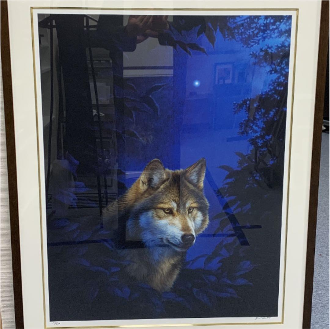 ☆狼　 青い森　絵、版画　真作 ジョウナイトウ直筆