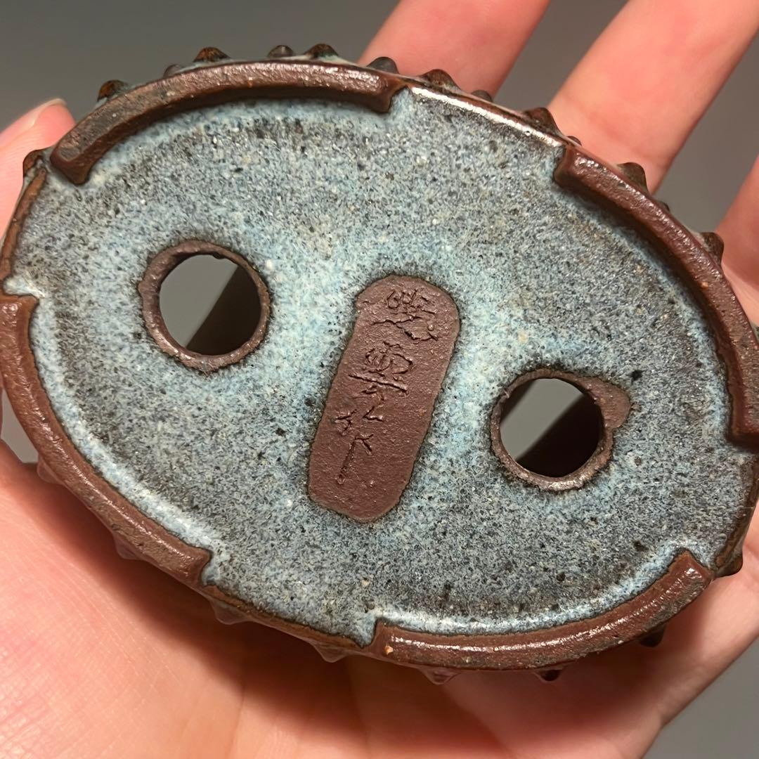 767.暁雲 鼓釘楕円 盆栽鉢 植木鉢 9.4*6.6*3.2cm