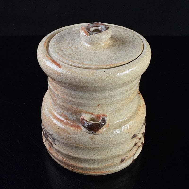 北大路魯山人作　志野焼　草文　水指　黒田陶々庵極め箱　D　R9297H