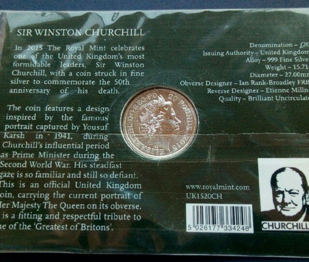 英国 イギリス ￡20 ポンド 銀貨999ag 15.71gチャーチル デザイン