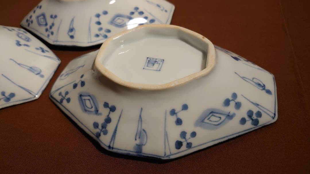 古伊万里　伊万里　江戸期　染付　古染付　蔵出し　アンティーク伊万里　葉皿　3客