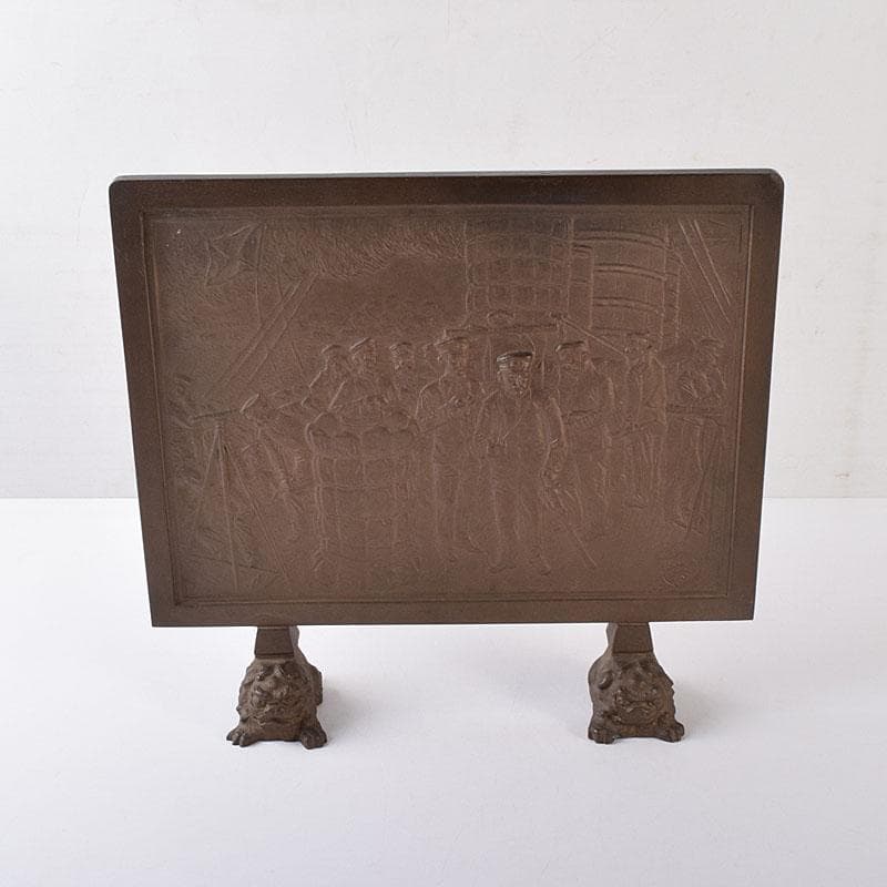 ブロンズ　富国徴兵保険相互会社記念品　衝立　約4㎏　在銘　共箱　V　R8160H