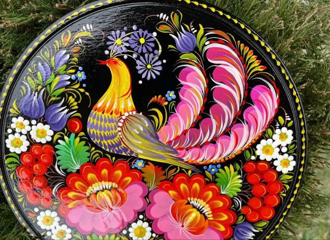 製ペトリキウカ塗りのプレート （ヴァレンティナ・ホロべッツ）20cm