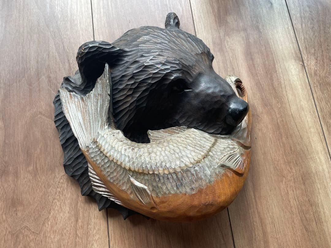 30×27 木彫 熊 壁掛け インテリア オブジェ 木彫り 彫刻 アンティーク