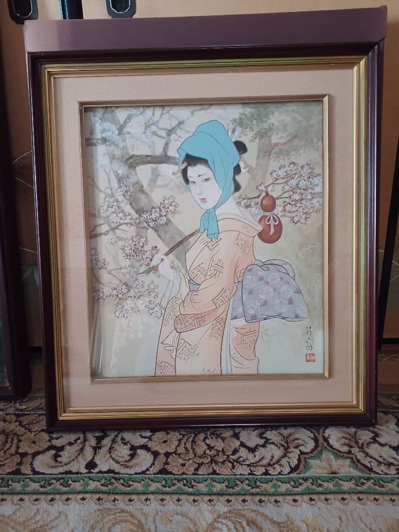 ◆　柳川新太郎 　「美人」 日本画　F10号　二科展 　名古屋　◆