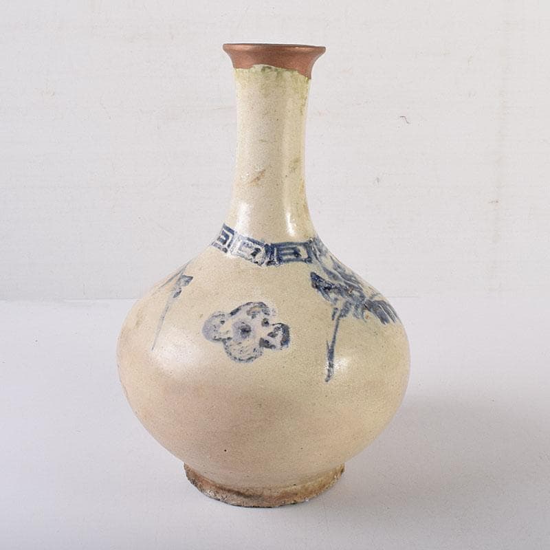 朝鮮美術　李朝　高麗白磁　染付花文　鶴首瓶　V　R8025C