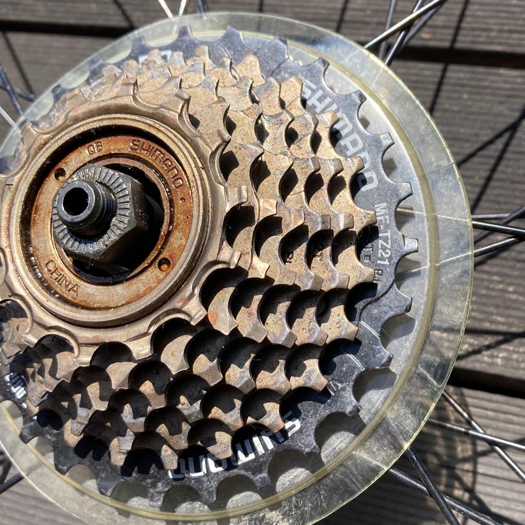 26インチMTB前後タイヤホイール（リア7速フリー、米式バルブアダプタ）セット