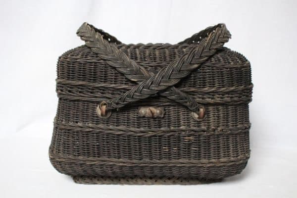 フランス アンティーク 古い黒い籐編みのかご パニエ