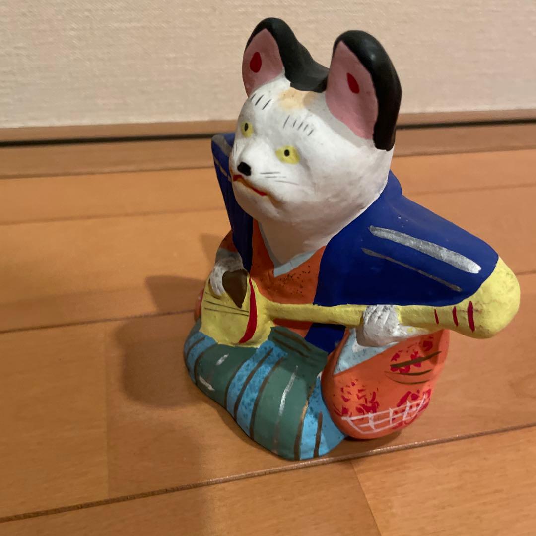 招き猫　小幡人形　土人形　細居文造　三味線猫　伝統工芸品
