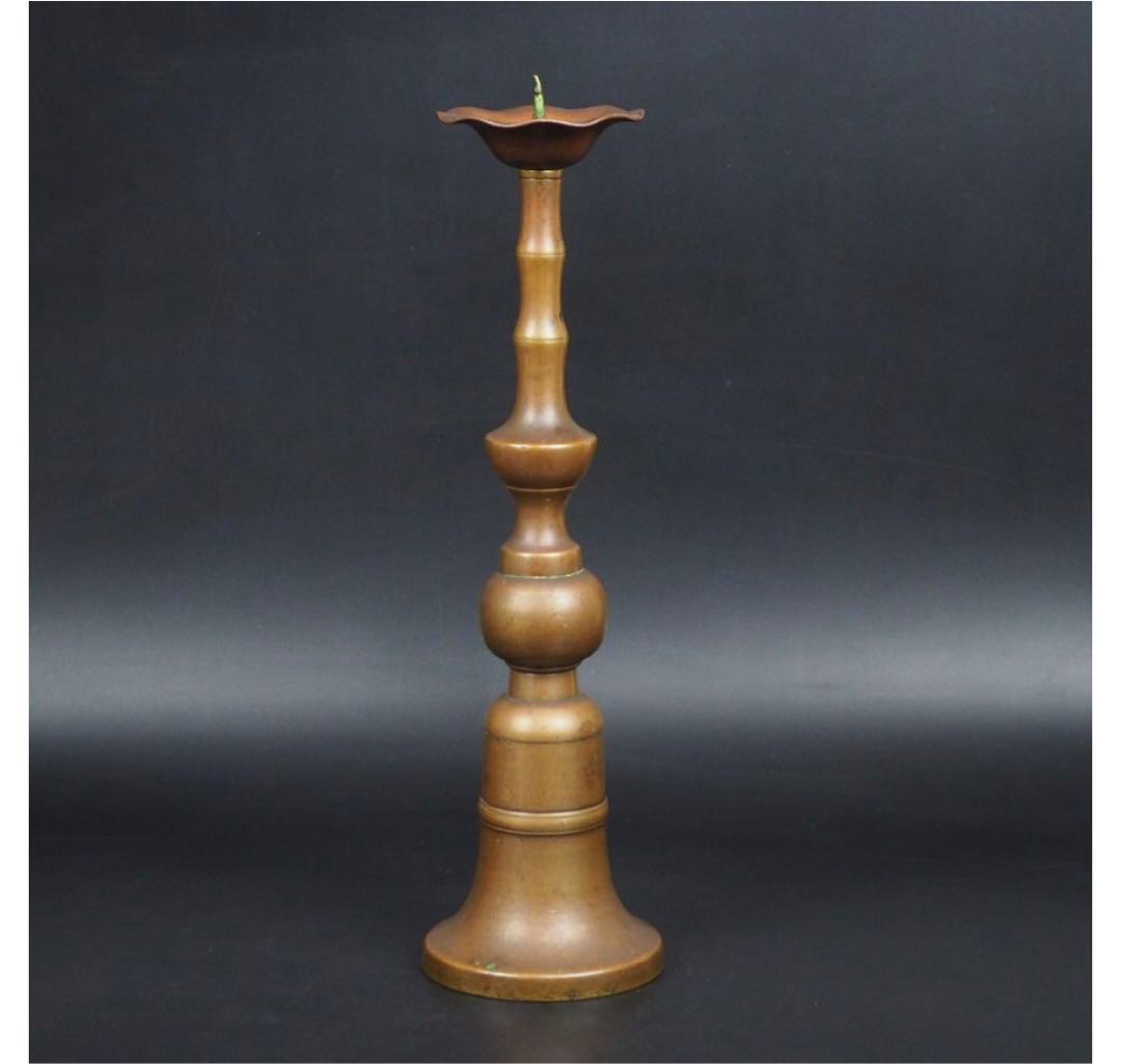 送料無料 江戸～明治　古銅燭台　35.5ｃｍ　 仏教美術