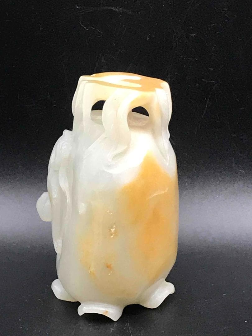 清雍正時代　和田玉 猿と神丹炉和田玉彫り　白玉　古玉石　珍品(F-12)