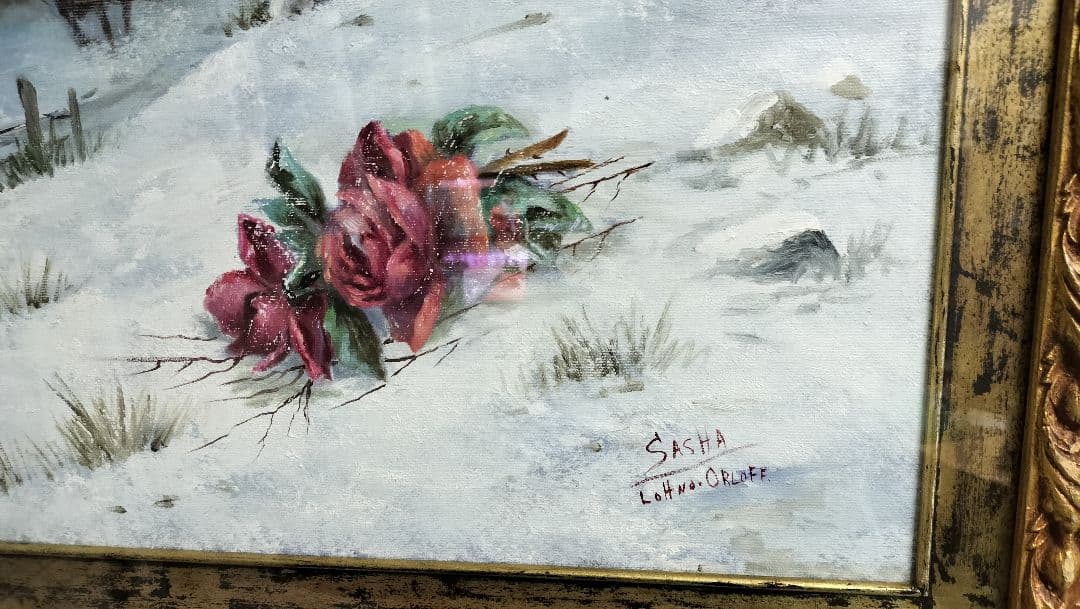 ◇馬と薔薇 肉筆油絵 大型