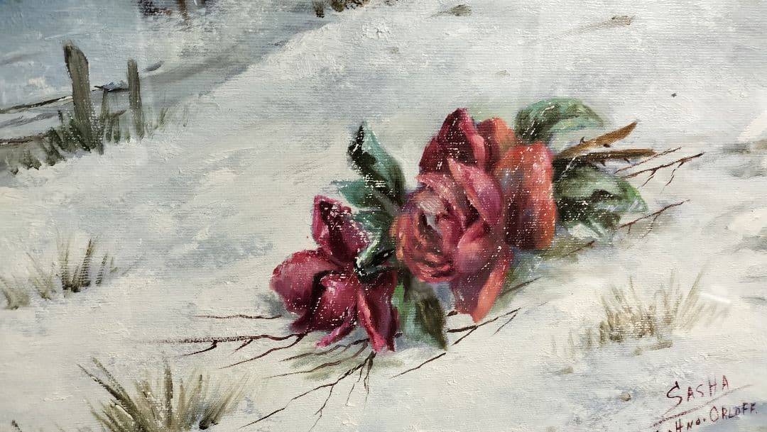 ◇馬と薔薇 肉筆油絵 大型