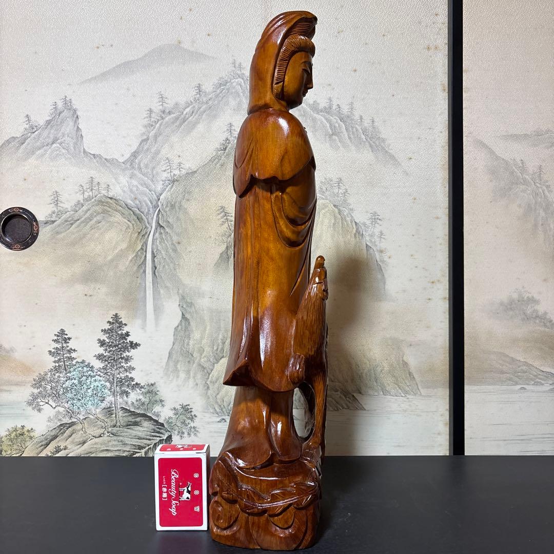 大型 鳳凰　観音菩薩 木彫　仏像 彫刻　開運　風水　置物　縁起物　インテリア