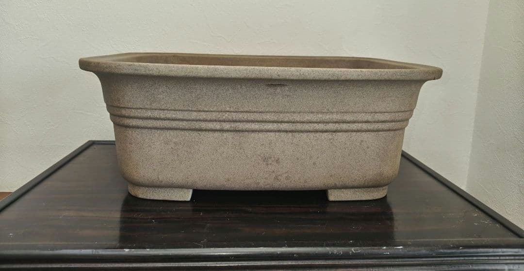 陶器製黄土色盆栽鉢　長方形　大型 約47.5cm×35.5cm×18cm 落款