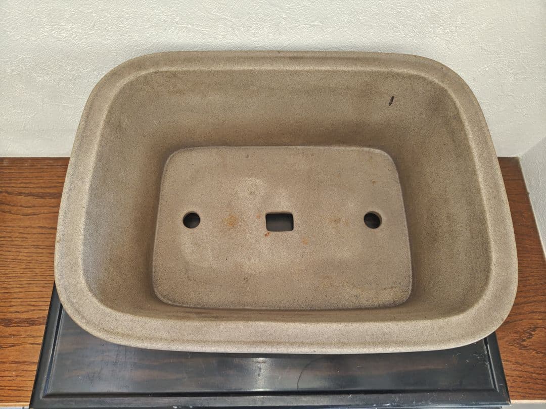 陶器製黄土色盆栽鉢　長方形　大型 約47.5cm×35.5cm×18cm 落款