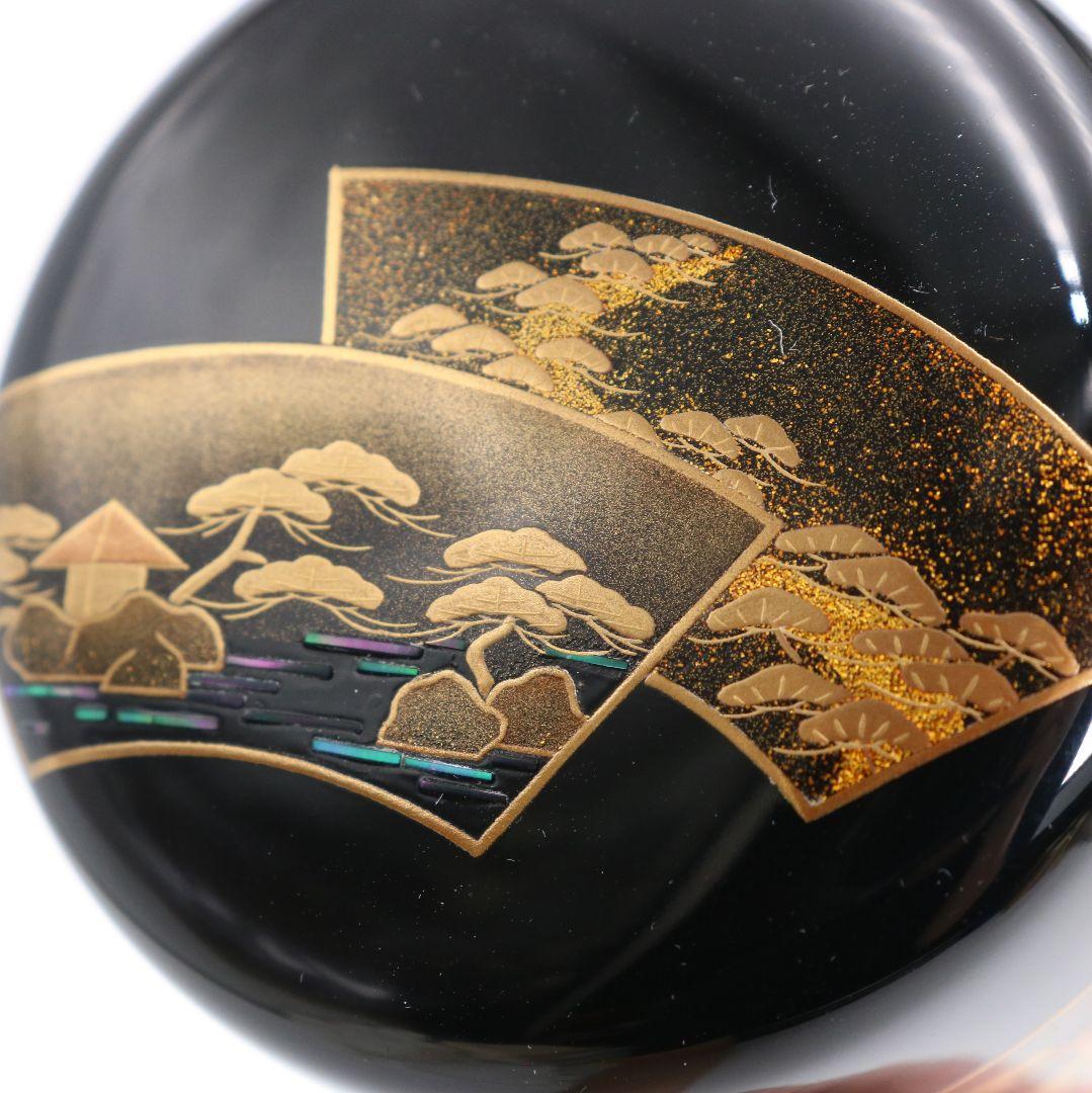 竹内幸斎作 扇面三景蒔絵 中棗 内銀溜塗 茶道具 共箱　AE631　NT9