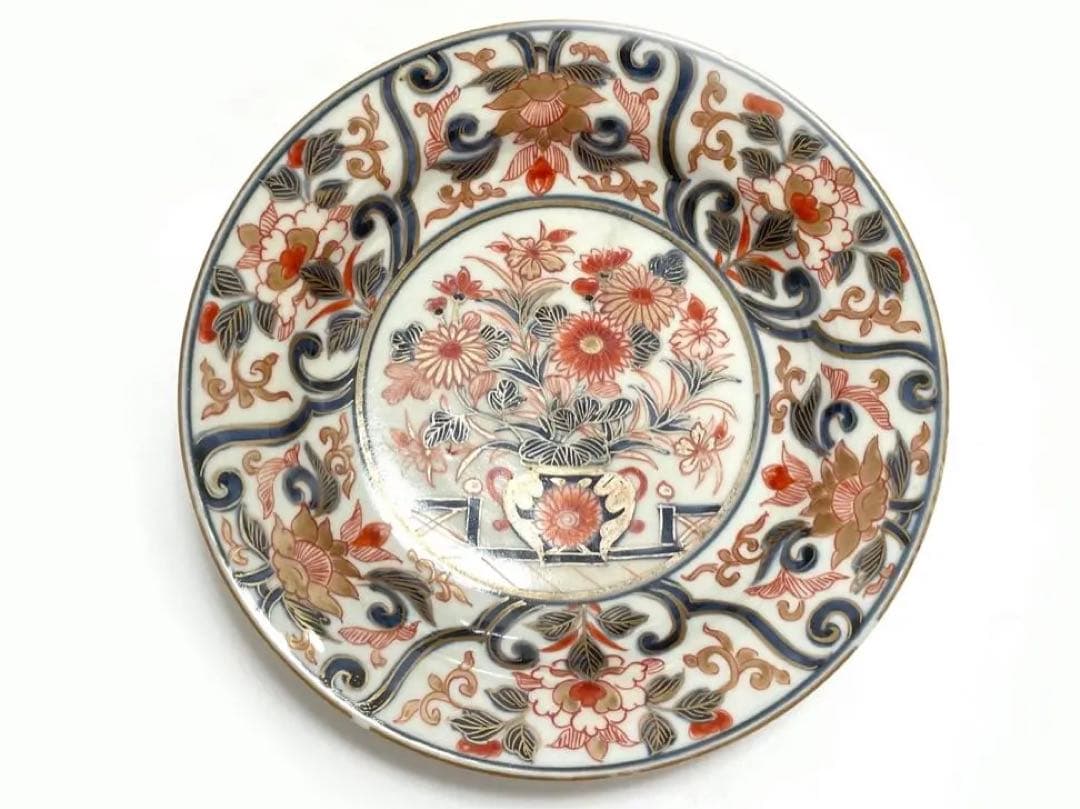 アンティーク　骨董　古伊万里　金襴手　輸出伊万里　輸出手　芙蓉手　七寸皿