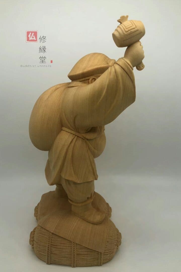 【修縁堂】珍品 七福神 大黒天立像 木彫仏像 彫刻 天然木檜材 仏教工芸