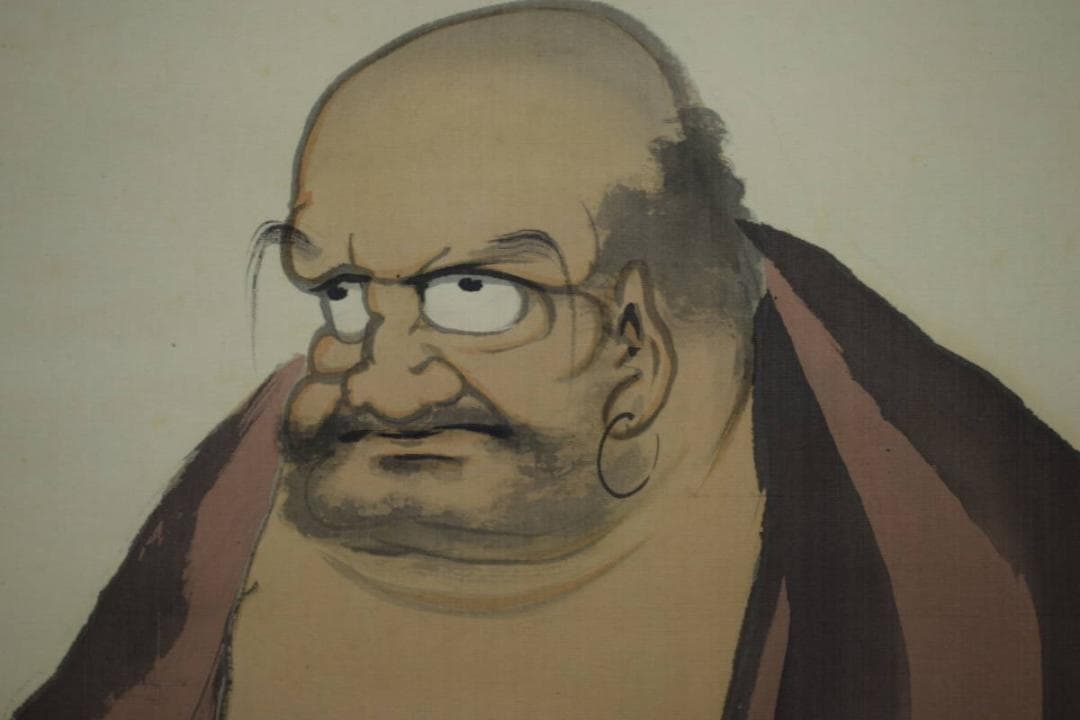 真作/小野素文/達磨図/桐共箱付/布袋屋掛軸HJ-418