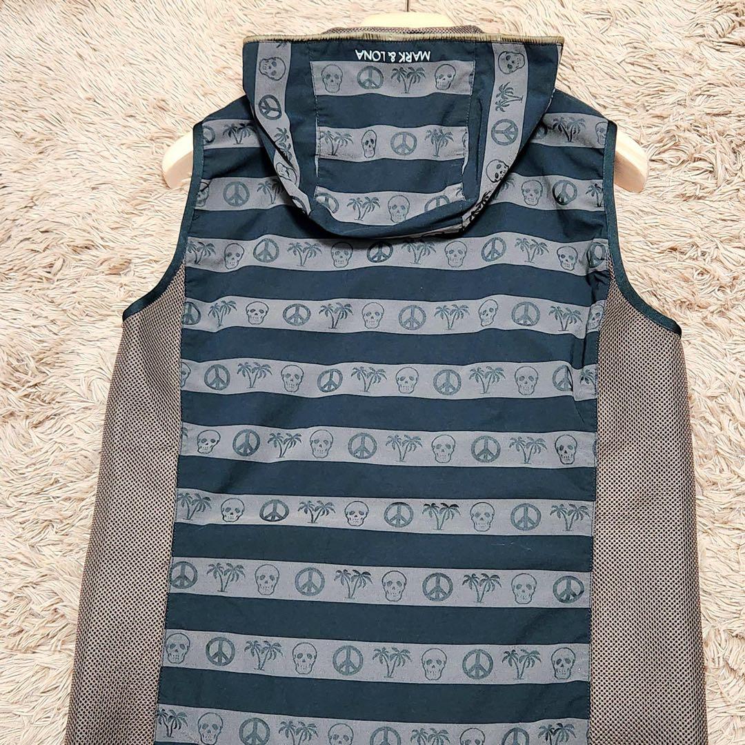 MARK&LONA マークアンドロナ ストレッチ ベスト 総柄 ドクロ ロゴ