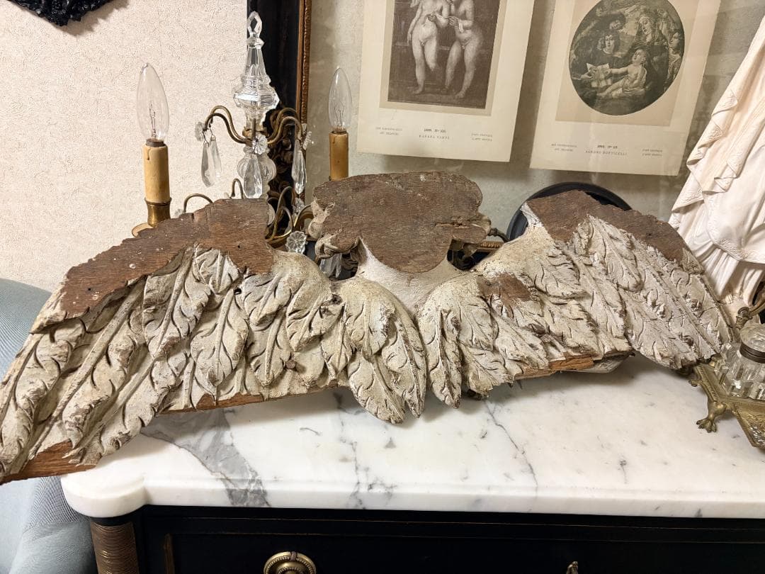 フランス アンティーク 天使 羽根 彫刻 木製 オブジェ