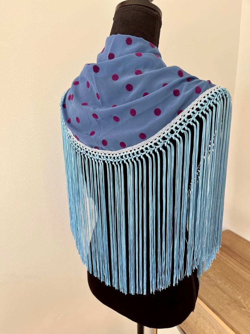 フラメンコ　マントンシージョ　ブルージョーゼット ブーゲンビリア水玉　セレステ