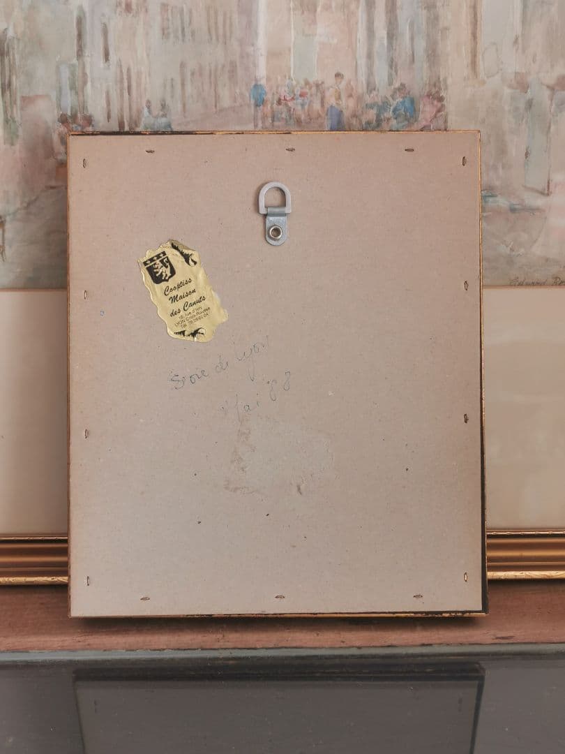 アンティーク リヨンシルク織刺繍絵 泉で水汲みをする少女達 専門店ガラス金縁額装