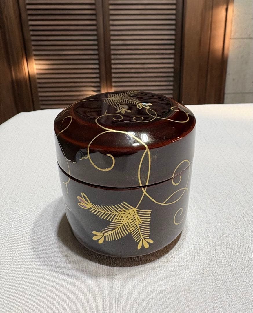 茶道具　棗　『長谷川祐斎』『松唐草蒔絵』『螺鈿』　茶入　共箱　茶道具