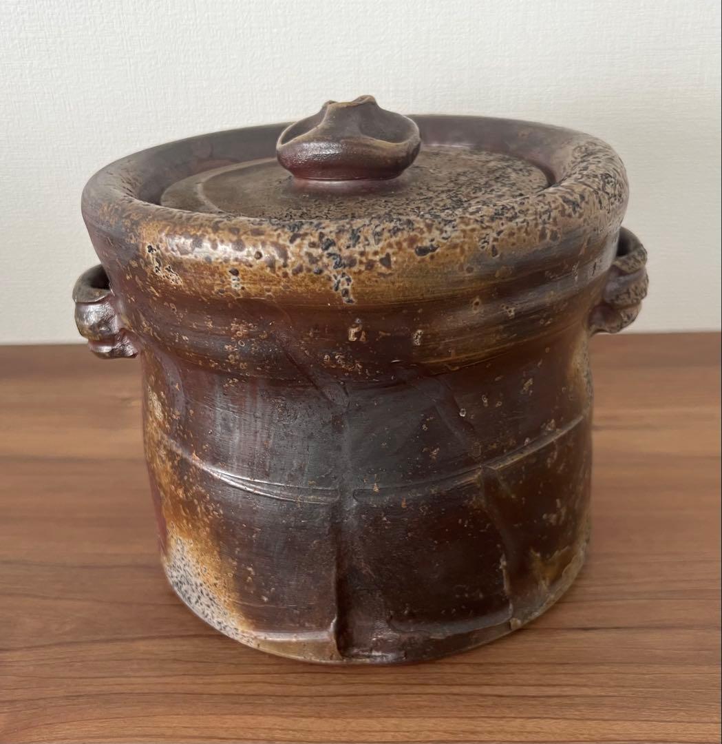 松笠靖彦 備前水指 茶道具 茶道 共箱 共布 備前焼 陶芸