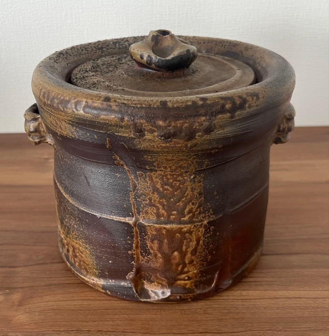 松笠靖彦 備前水指 茶道具 茶道 共箱 共布 備前焼 陶芸