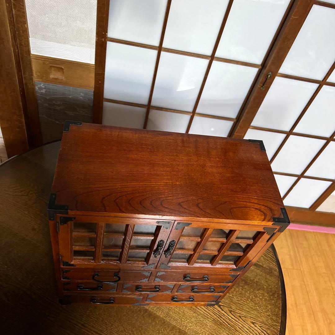 【アンティーク】民芸調水屋　茶箪笥　小箪笥　金具付　和キャビネット