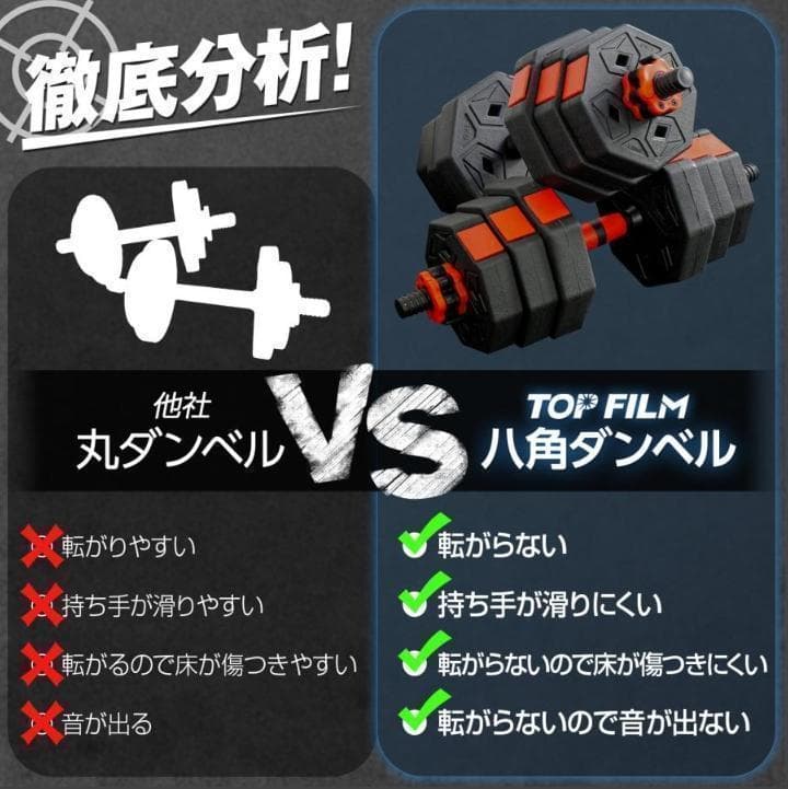 中古美品 八角ダンベル 可変式 2個セット 合計40kg シャフト付き