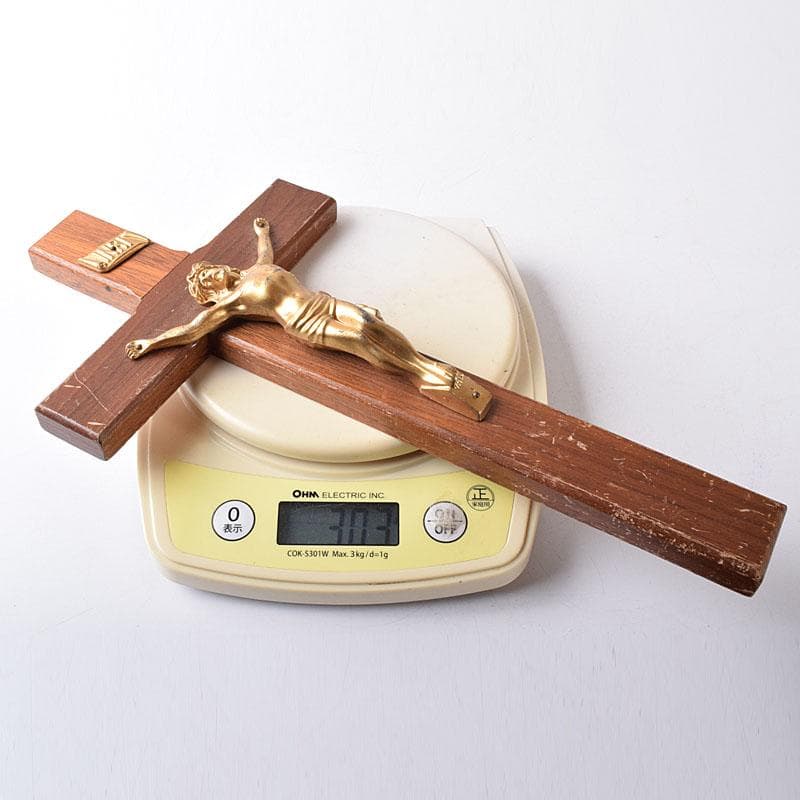 銅製　キリスト磔刑像　木製　クロス　十字架　C　7730