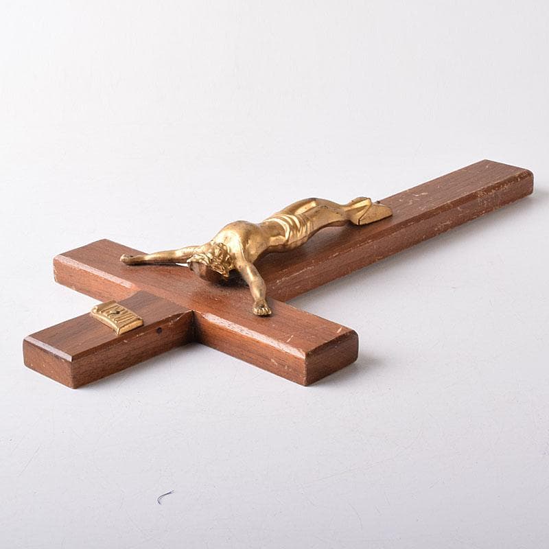 銅製　キリスト磔刑像　木製　クロス　十字架　C　7730