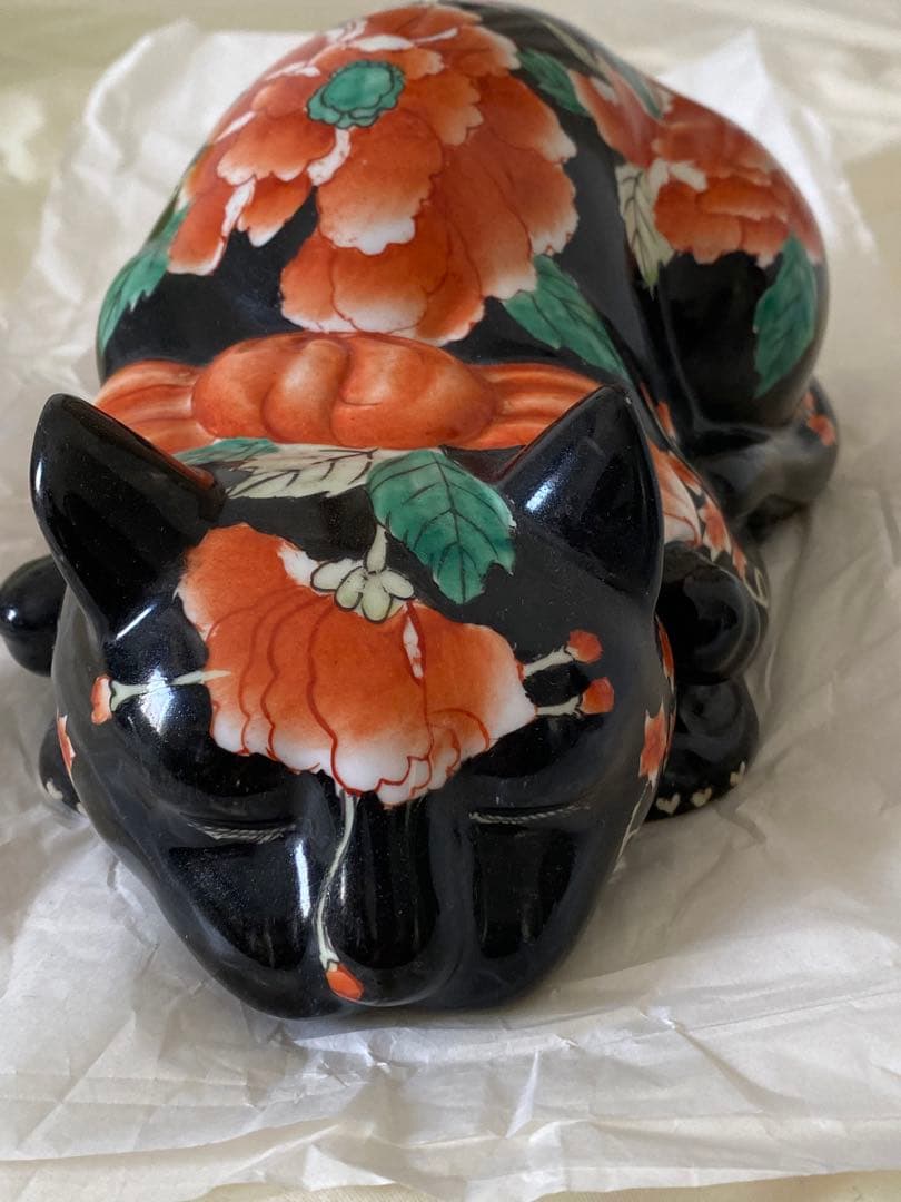 美術品 年代物　牡丹猫　置物