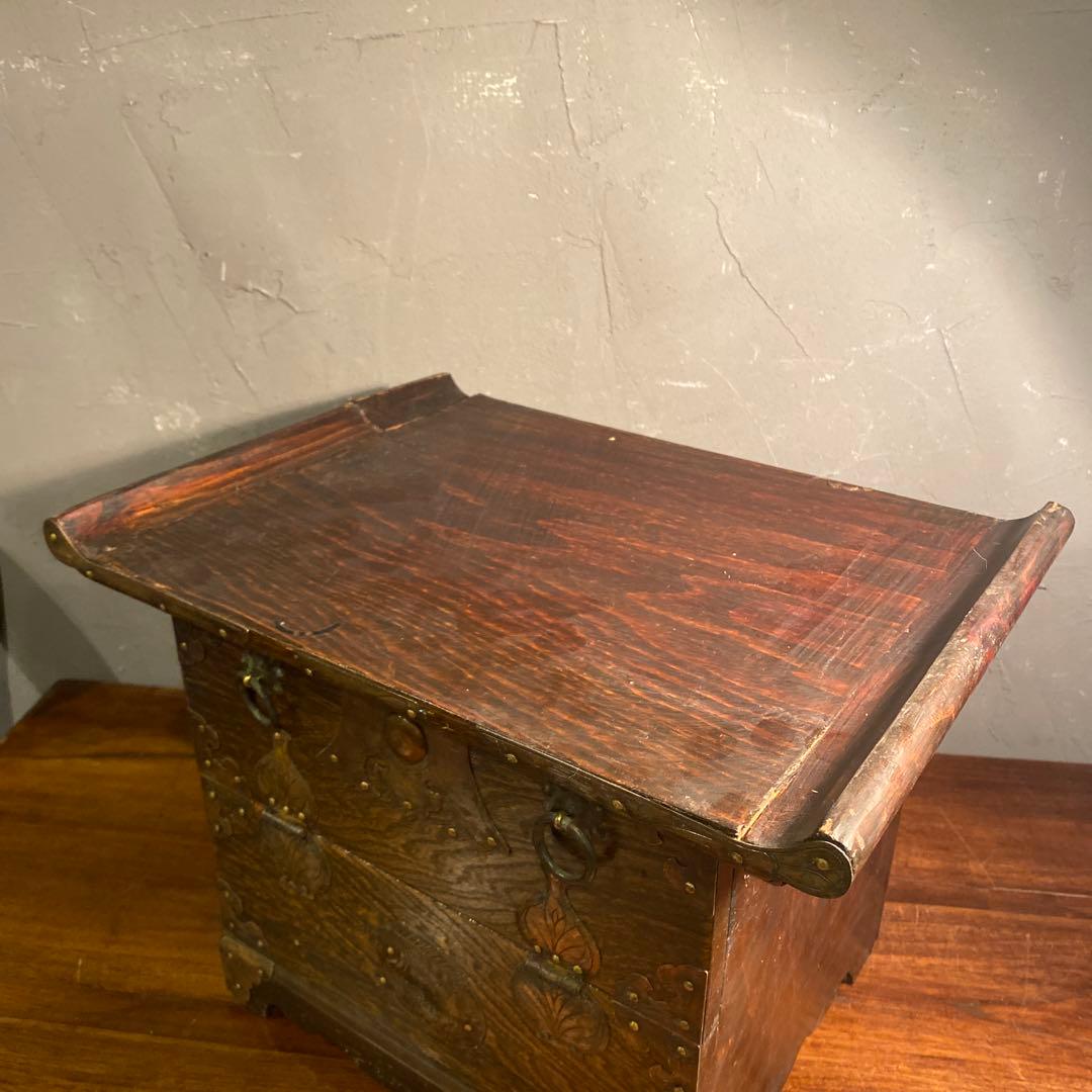 時代物 李朝箪笥 バンダジ 骨董品 飾り台 時代金具 木製チェスト 金庫