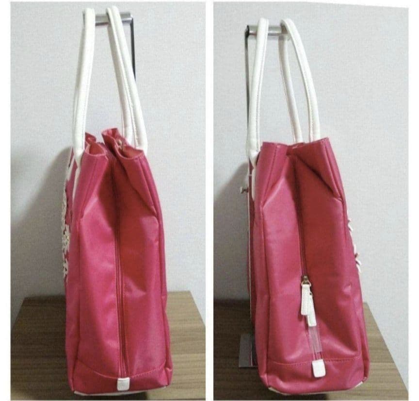 新品 Black＆White/ブラック&ホワイト 立体花柄 トートバッグ ピンク