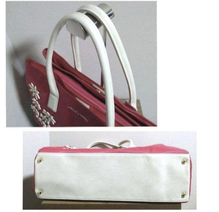 新品 Black＆White/ブラック&ホワイト 立体花柄 トートバッグ ピンク