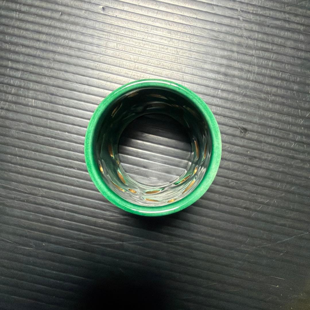 萬古焼 加賀瑞山造 青釉七宝透蓋置 茶道具 透かし彫り緑色陶器セット