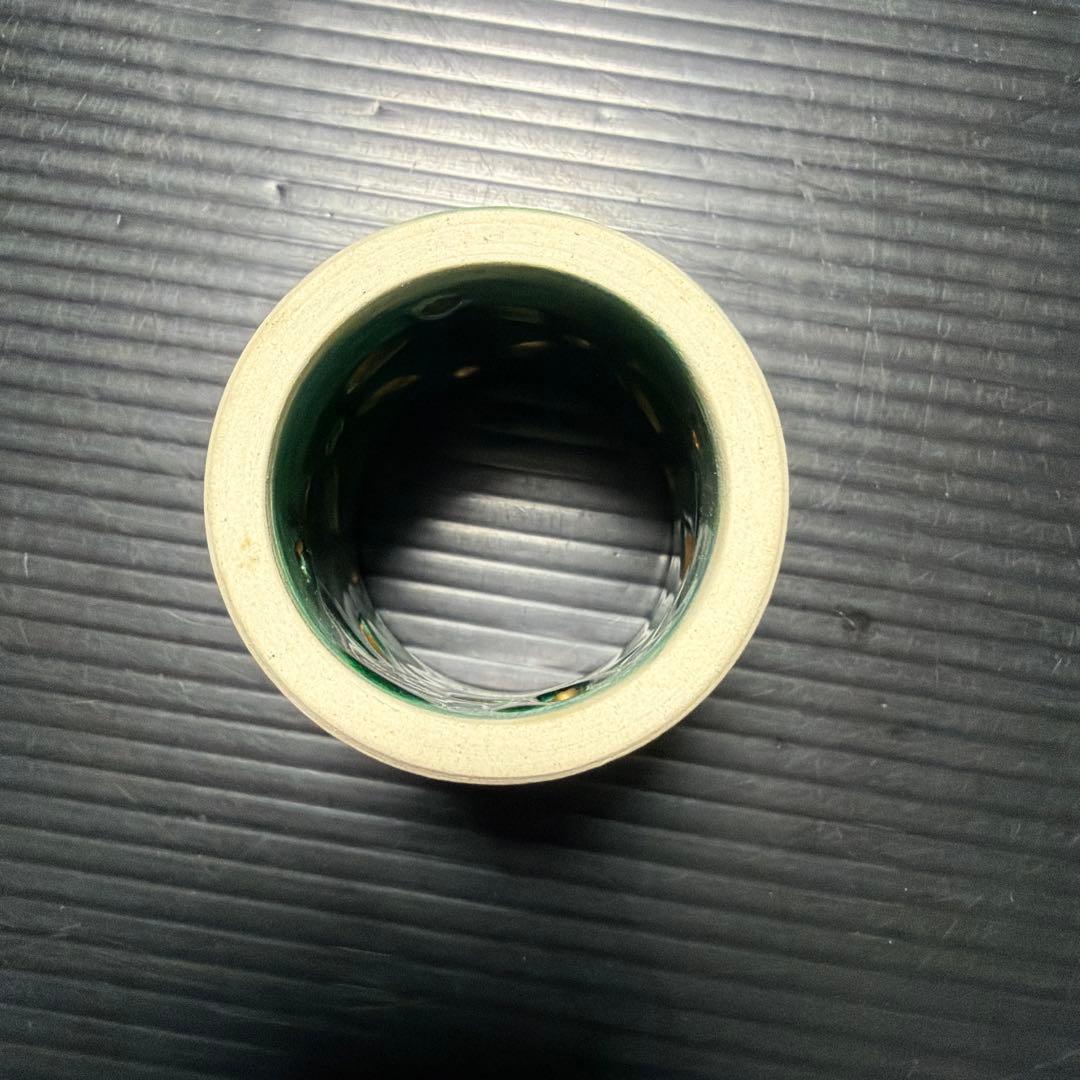 萬古焼 加賀瑞山造 青釉七宝透蓋置 茶道具 透かし彫り緑色陶器セット