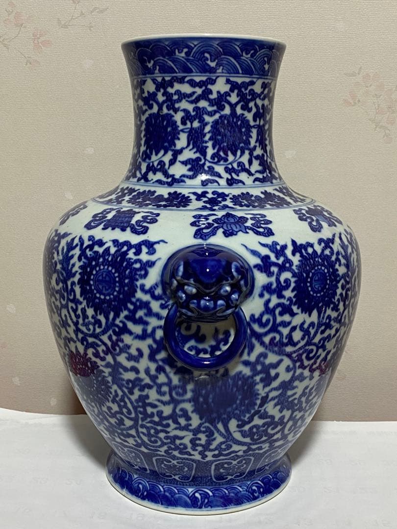 ♦中国古陶磁 鑑定済 大清乾隆年製銘 100年〜130年前 青花尊形瓶 古美術品