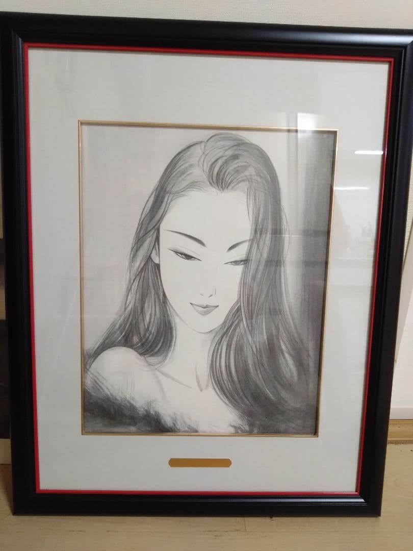 一郎鶴田 人物画 鉛筆画 フレーム付き