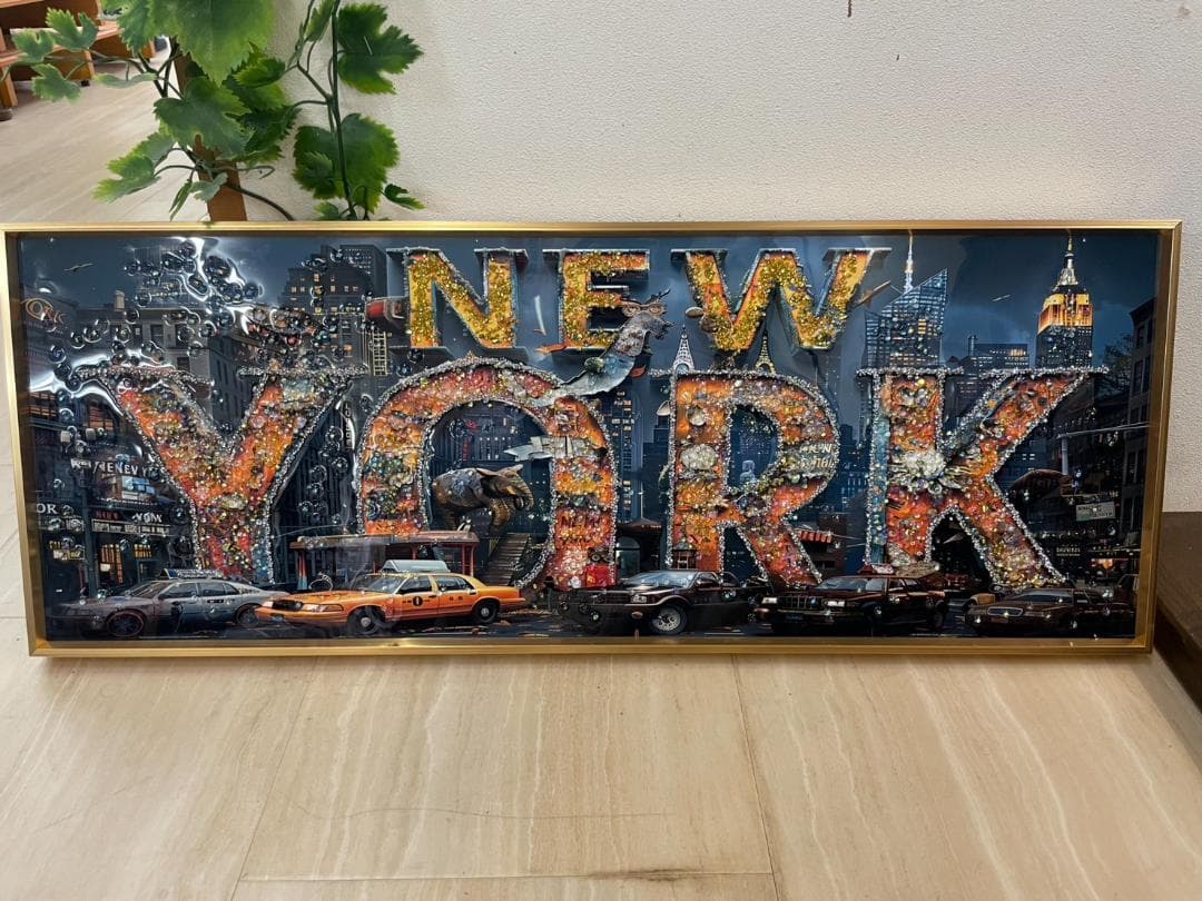 水晶絵　NEWYORK　ニューヨーク　アート　アートパネル　絵画　額縁　看板