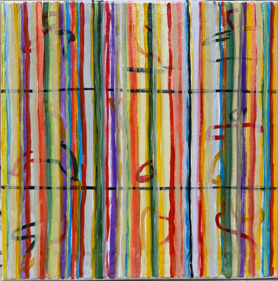 油画原画　30cm 「格子小人」