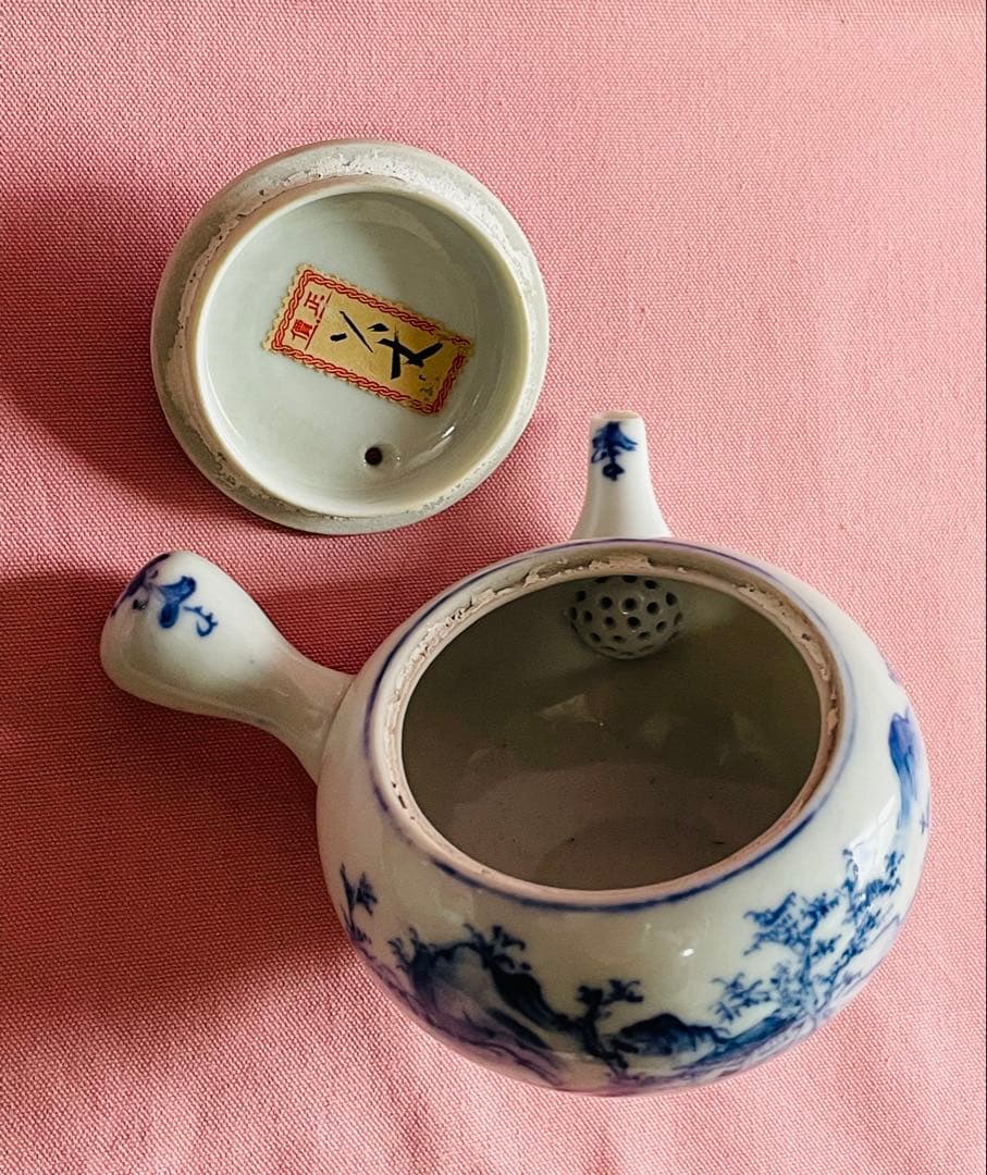 アンティーク九谷焼煎茶器セット＊春慶半月盆付き